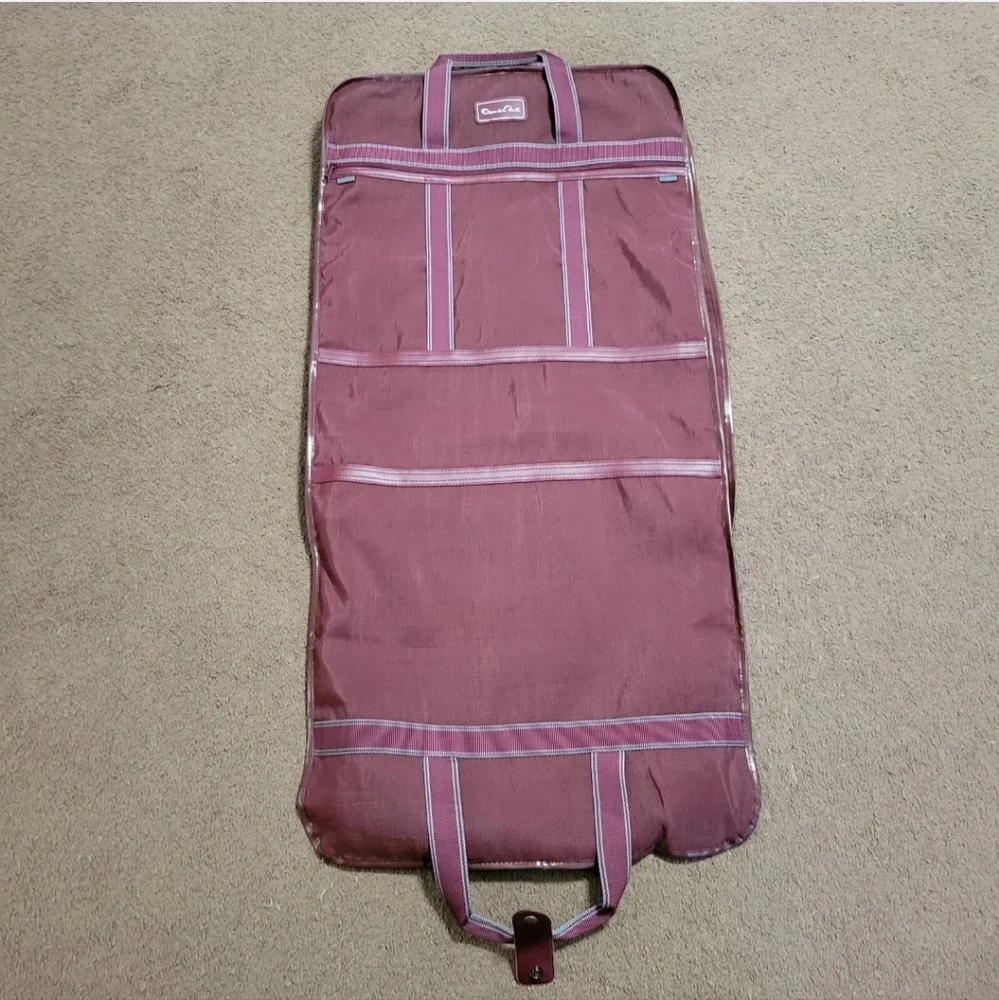 VTG Oscar De La Renta Travel Garment Bag Canvas Burgundy Carry On Luggage
